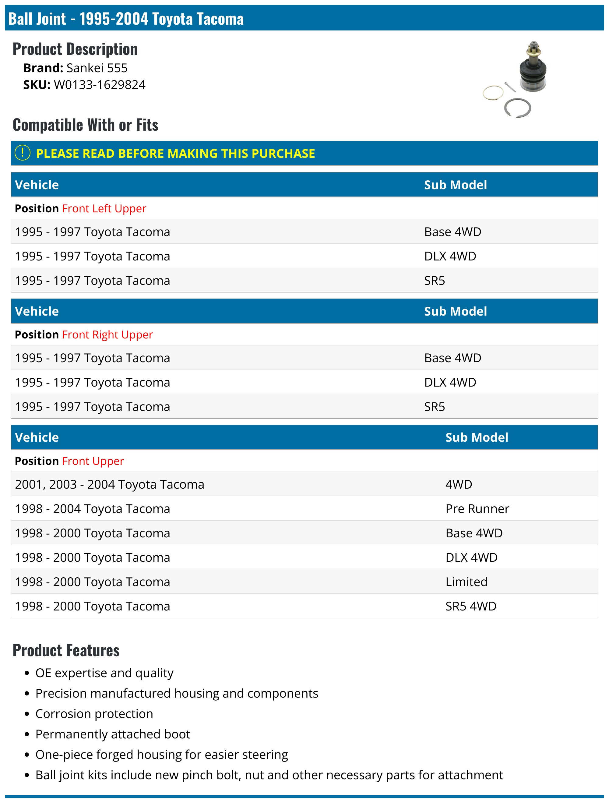 Ball Joint - 1995-2004 Toyota Tacoma - Sankei 555 W0133-1629824