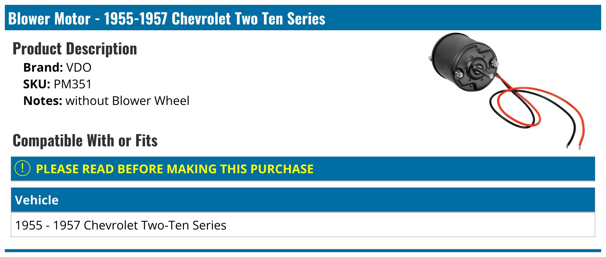 Blower Motor - 1955-1957 Chevrolet Two Ten Series - VDO 14319-02832322