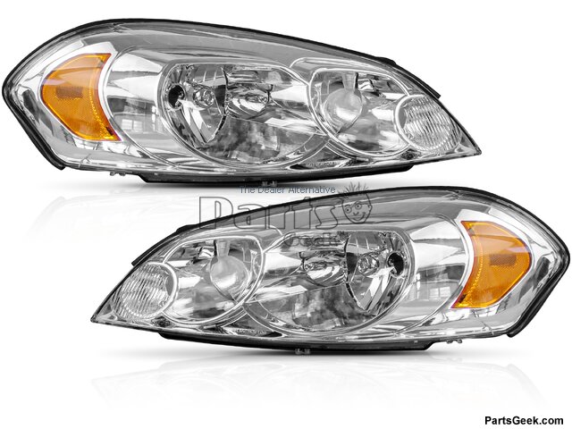 Headlight Assembly Set of 2 - with Chrome Bezel - 2006-2013 Chevrolet Impala - Replacement 18620-03256445