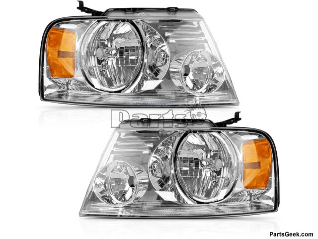 Headlight Assembly Set of 2 - with Chrome Trim - 2004-2008 Ford F-150 - Replacement 17874-03840340