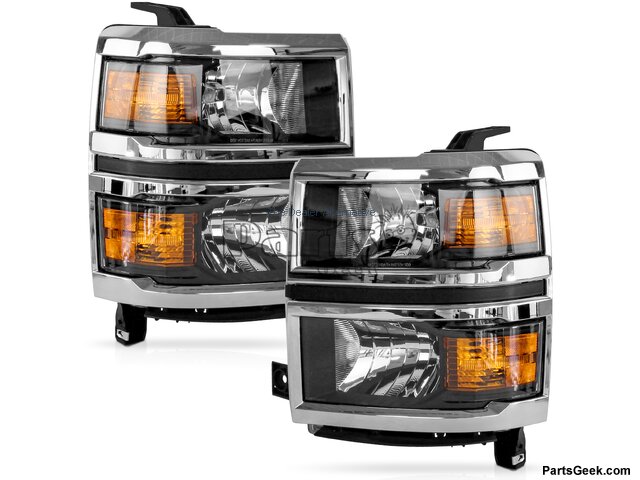 Halogen Headlight Assembly Set of 2 - Clear Chrome - 2014-2015 Chevrolet Silverado 1500 with New Body Style (Not For Heavy Duty Models) - Replacement 125149-03382134