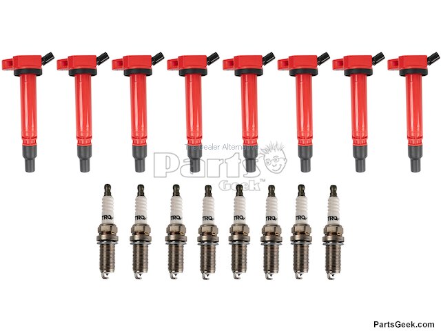 Ignition Coil and Spark Plug Kit - 16 Piece - Red Upgrade - 2007-2020 Toyota Tundra V8 - TRQ 26814-02650011