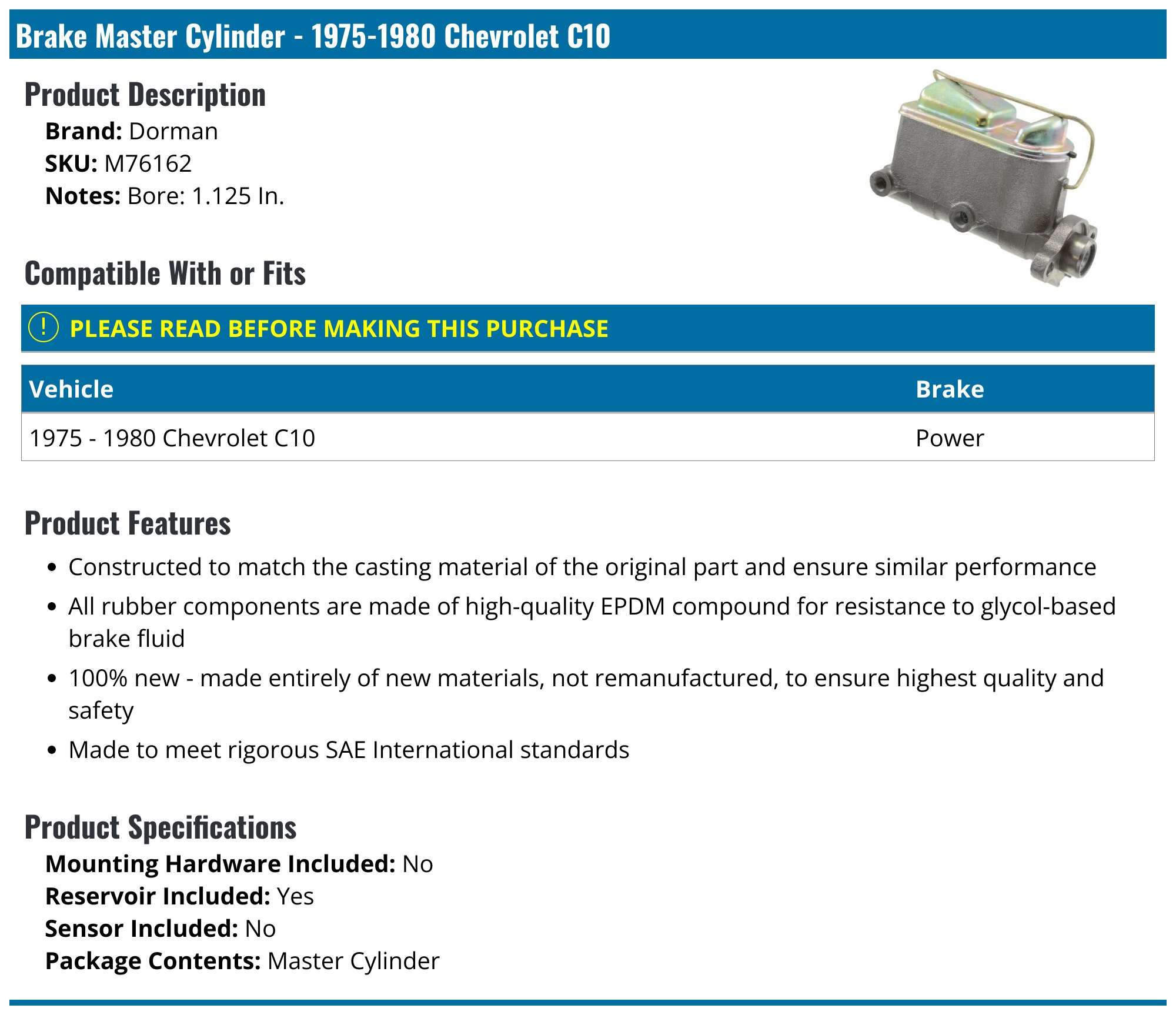 Brake Master Cylinder - 1975-1980 Chevrolet C10 - Dorman 2977-07019972