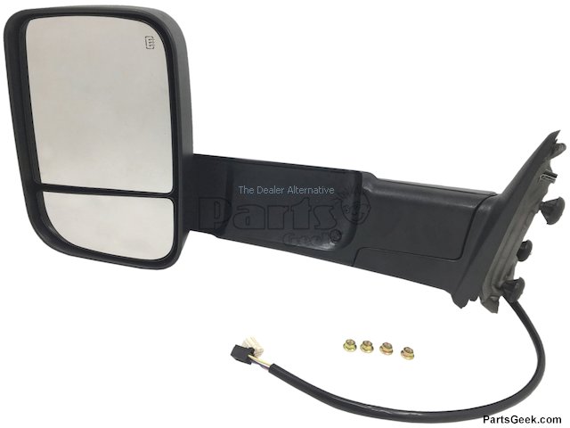 Left Driver Side Power Towing Mirror - Manual Flip-Up, Heated, Puddle Light, Turn Signal, Temperature Sensor - Black Textured - 2013-2017 Ram 3500 - Replacement 124259-02432009