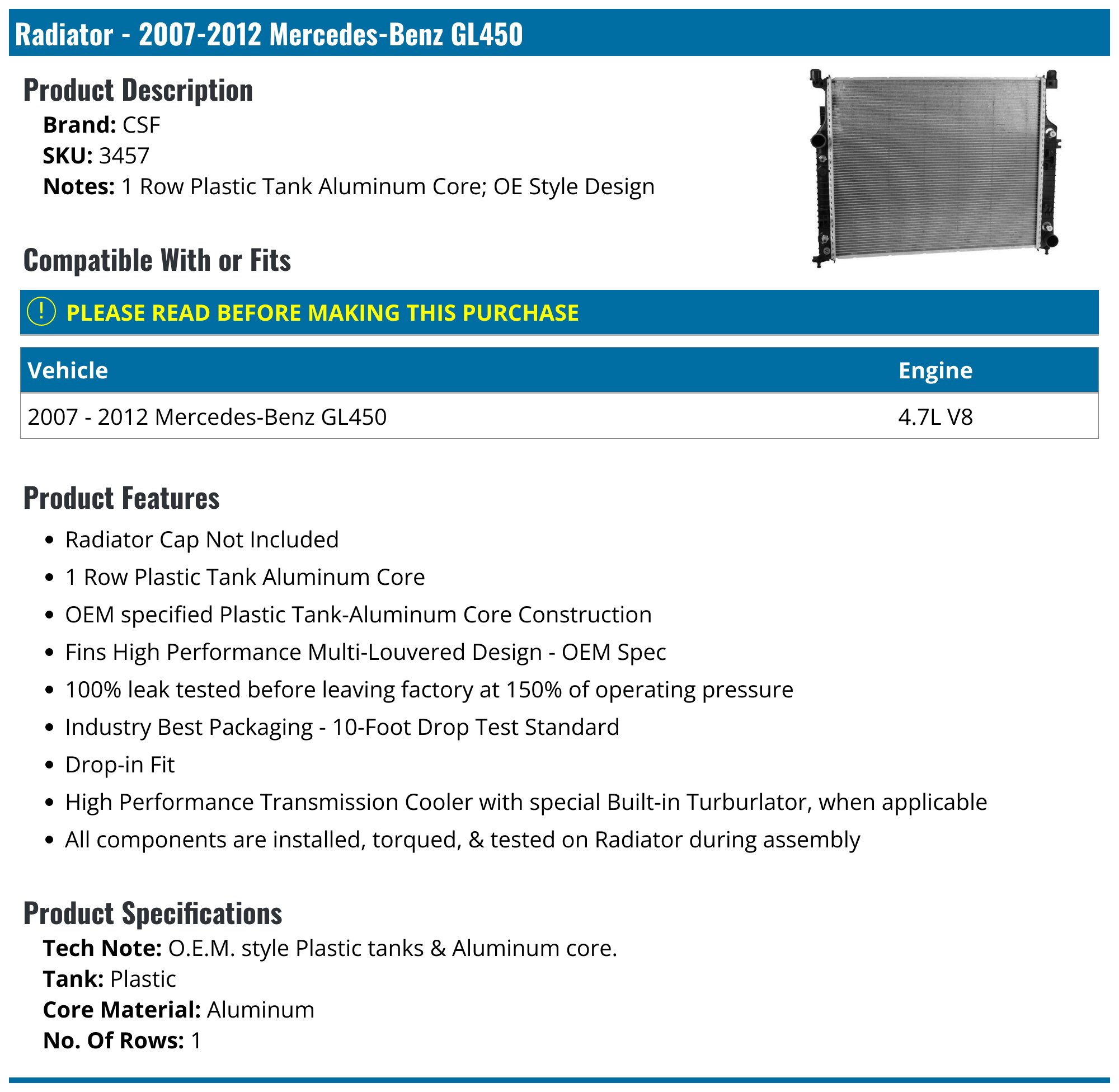 Radiator - 2007-2012 Mercedes-Benz GL450 - CSF 19123-05415737