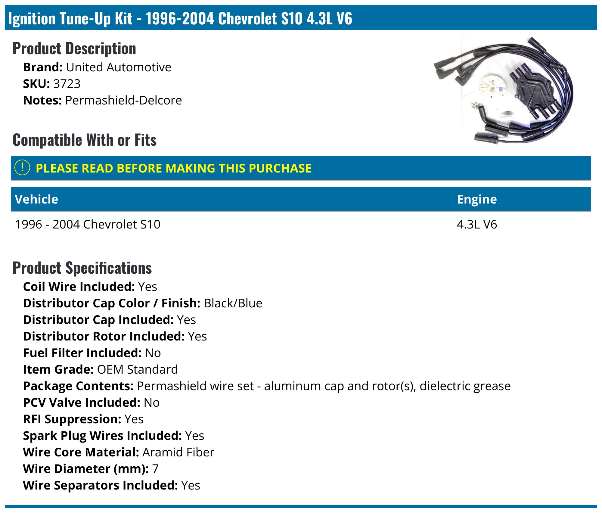 Ignition Tune-Up Kit - 1996-2004 Chevrolet S10 4.3L V6 - United Automotive 3681-07368466
