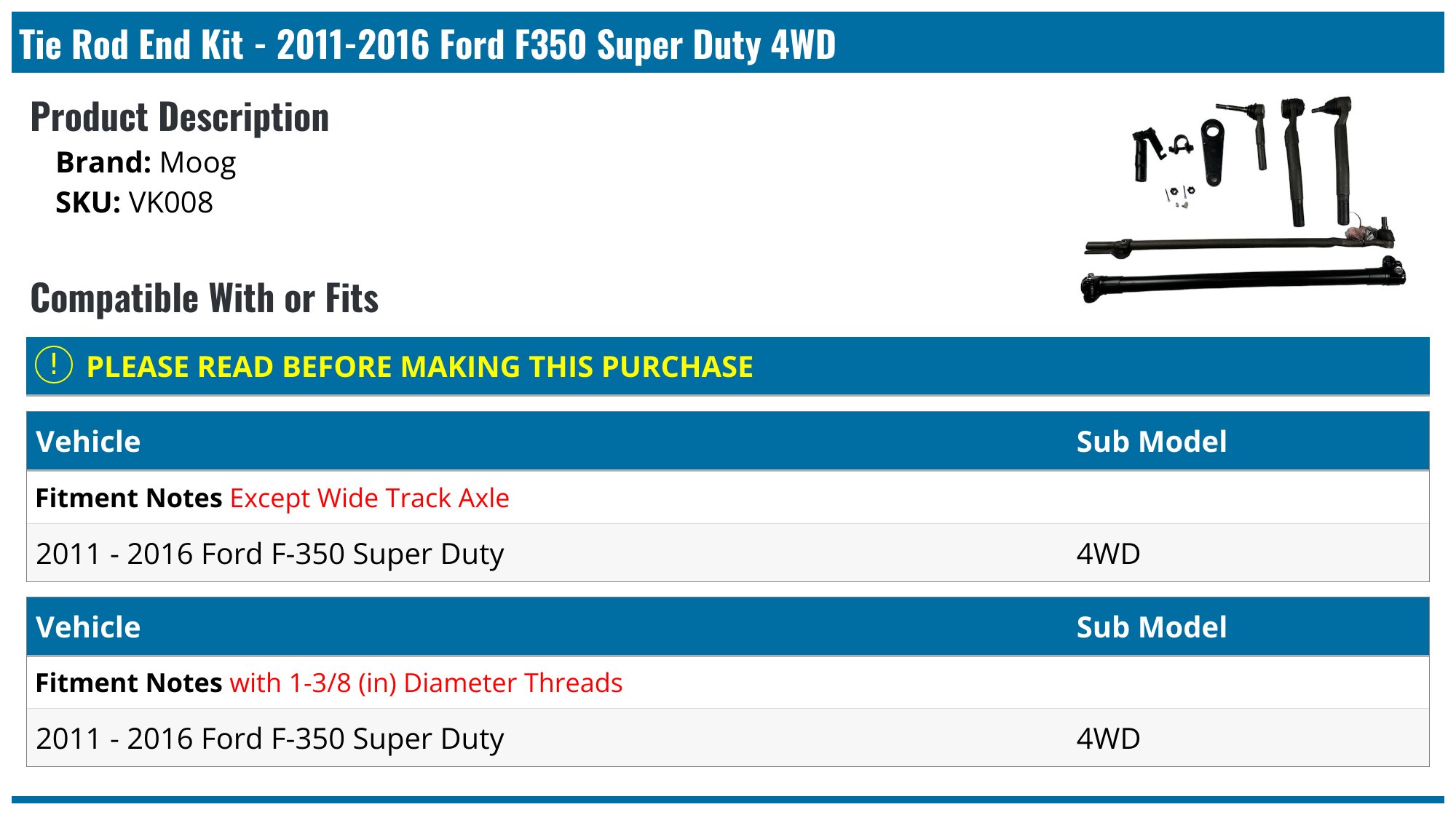 Tie Rod End Kit - 2011-2016 Ford F350 Super Duty 4WD - Moog 96695-06218803