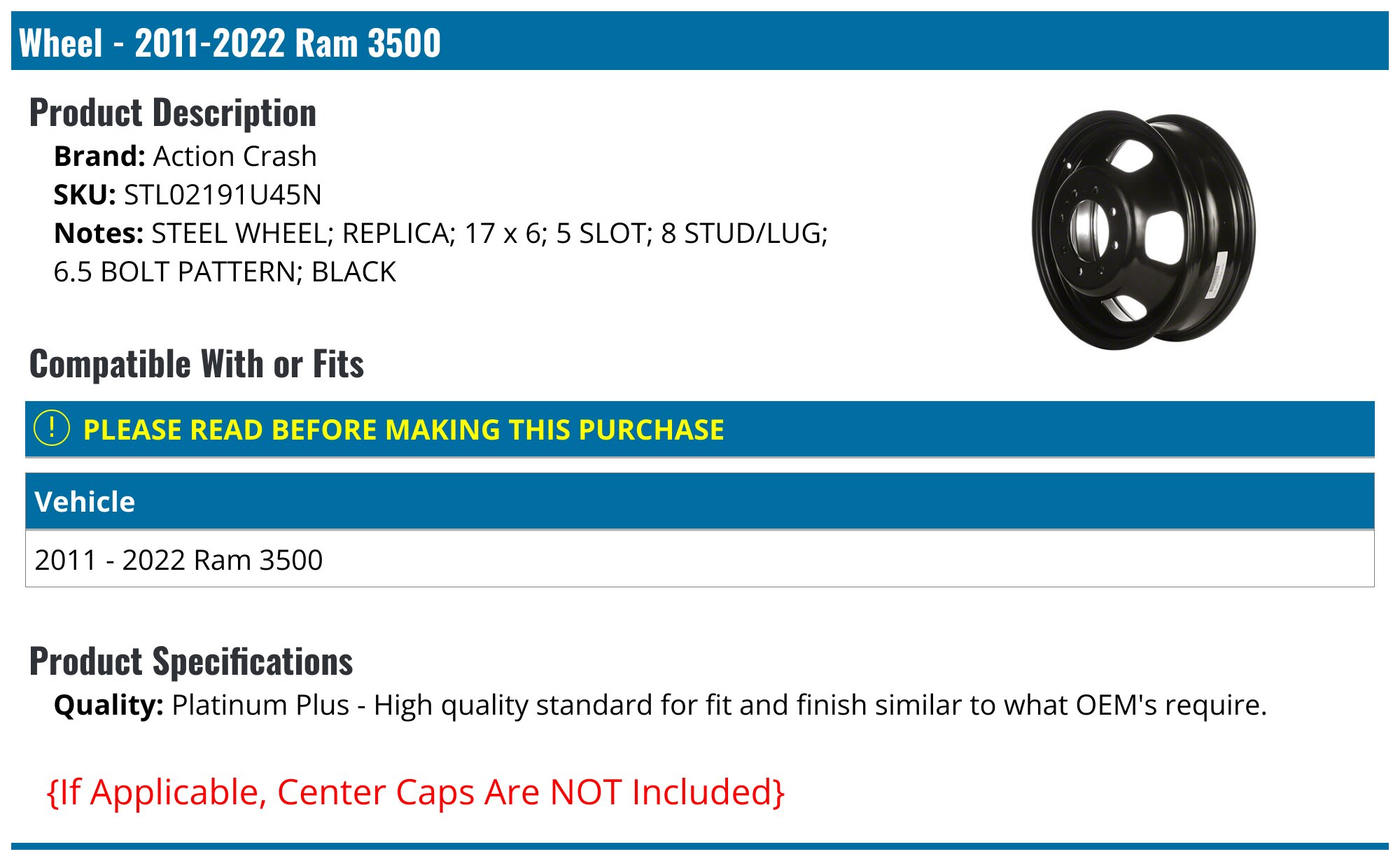 Wheel - 2011-2018 Ram 3500 - Action Crash 97151-04044609